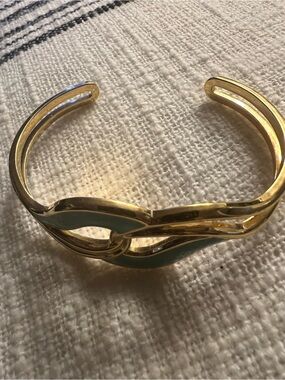 Gold-Tone Green Enamel Open Cuff Bracelet